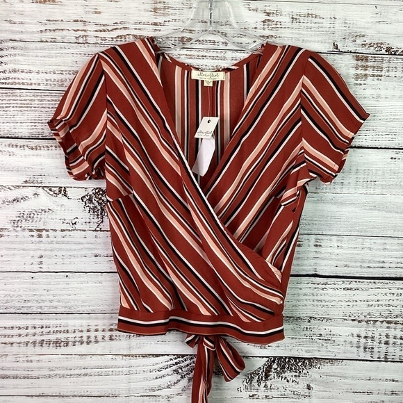 NEW ULTRA FLIRT SIZE XS TOP MULTICOLOR STRIPES FALL BLOUSE NWT - Picture 5 of 9